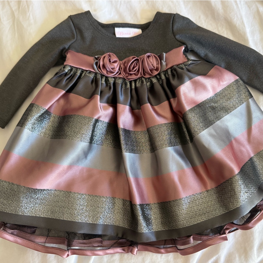 Bonnie Baby Metallic Gray Knit Dress with Pink Label